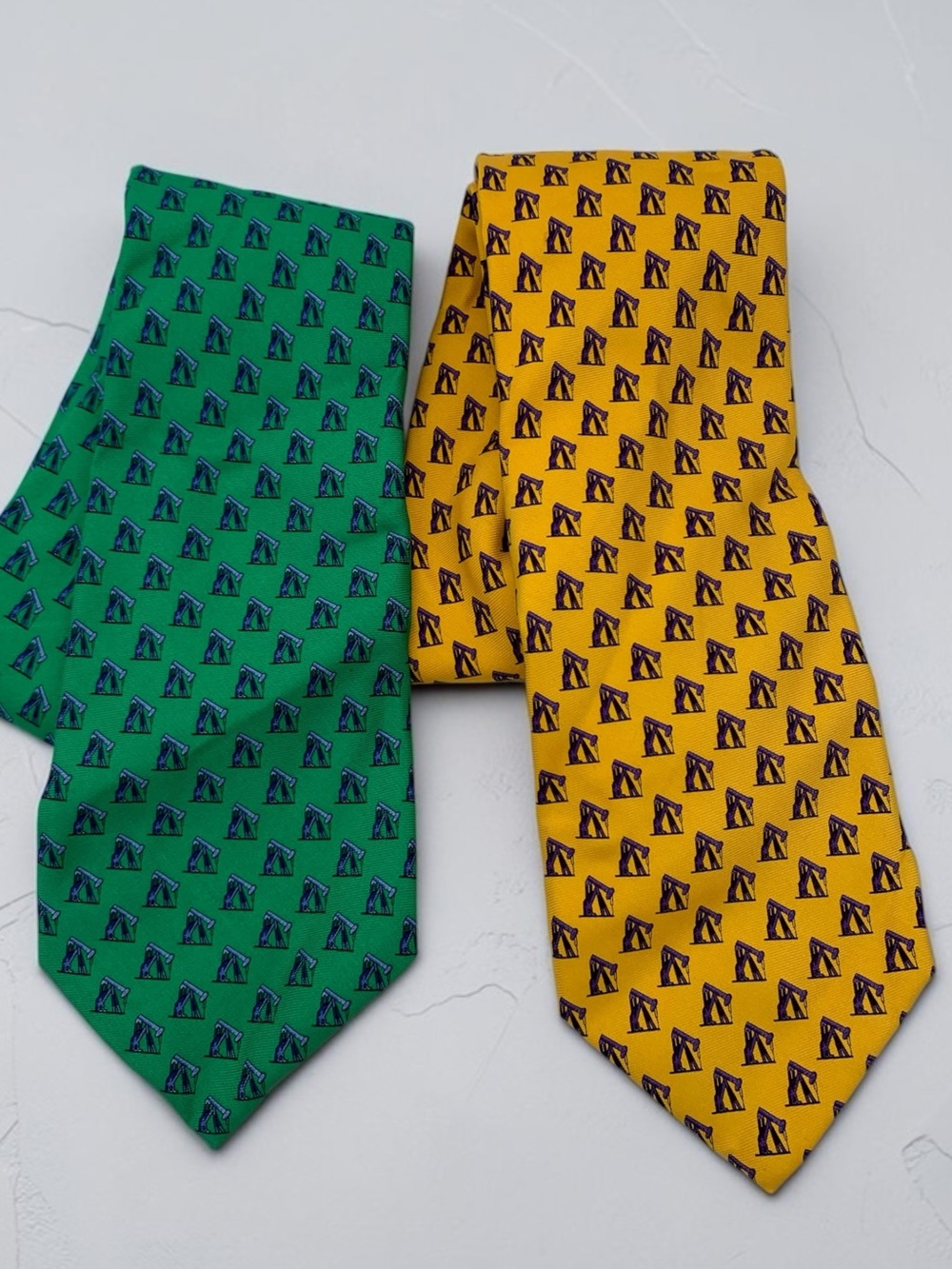 Cacties Silk Patterned Oil Rig Men's Tie  Set of 2 Green and Yellow